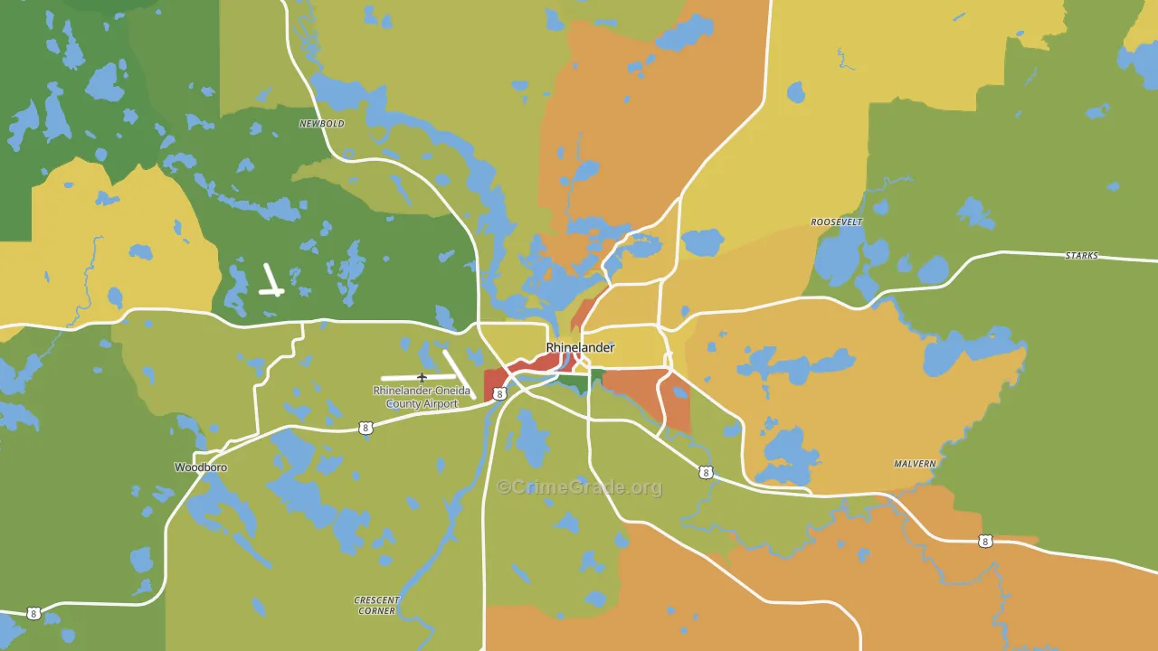 Rhinelander, WI Map of Assault Rates