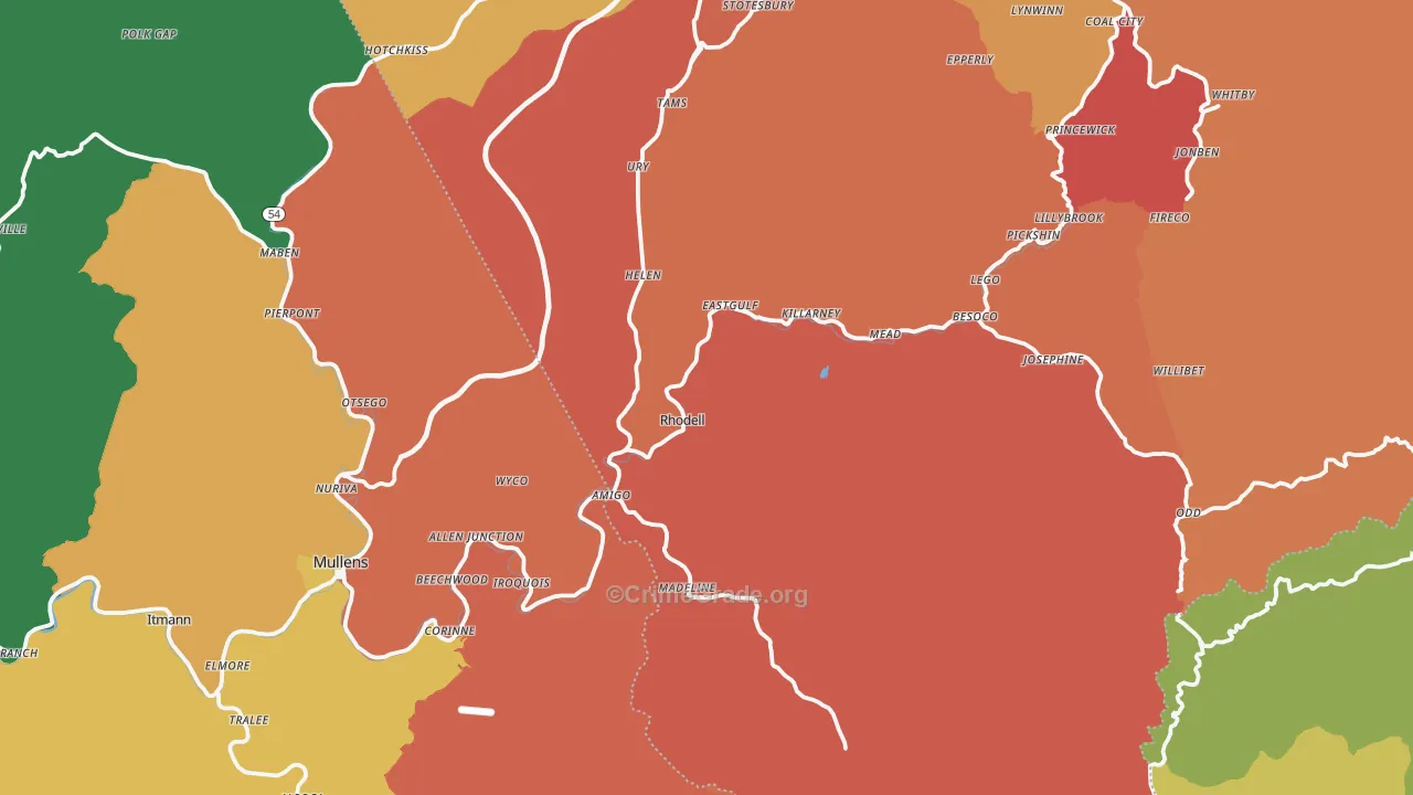 Rhodell, WV Map of Assault Rates