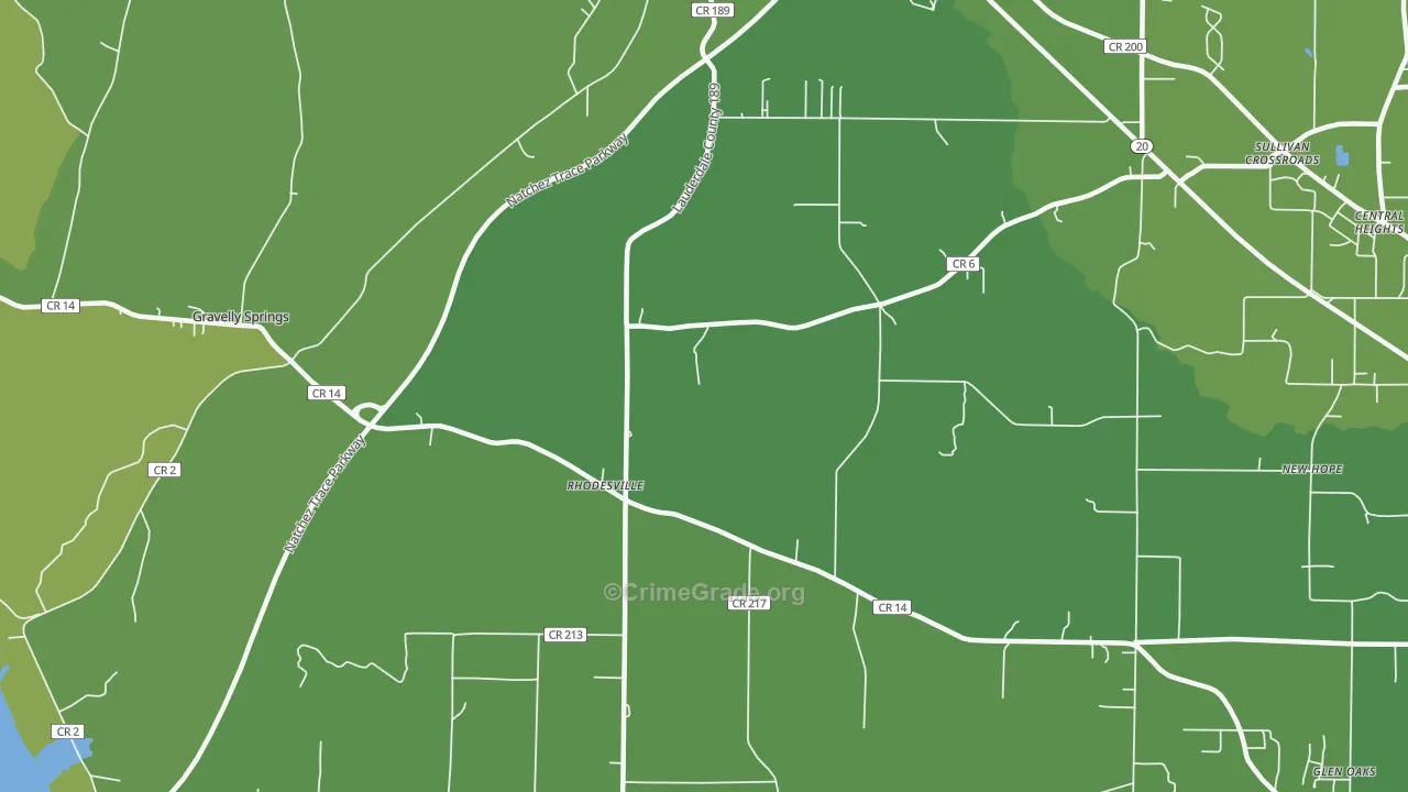 Rhodesville, AL Map of Assault Rates
