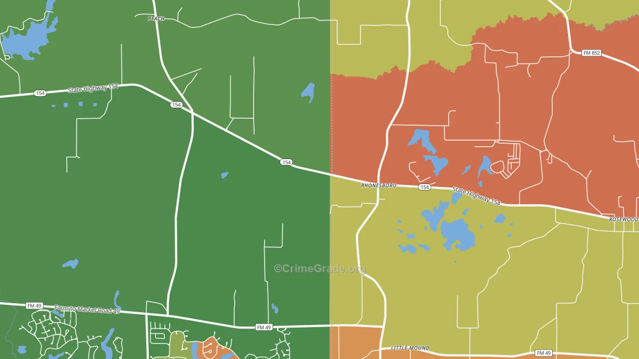 Rhonesboro, TX Map of Assault Rates