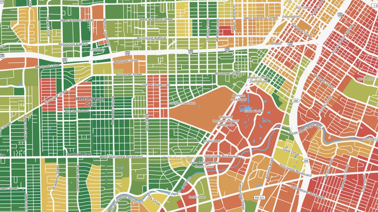 Rice, Houston, TX Map of Assault Rates