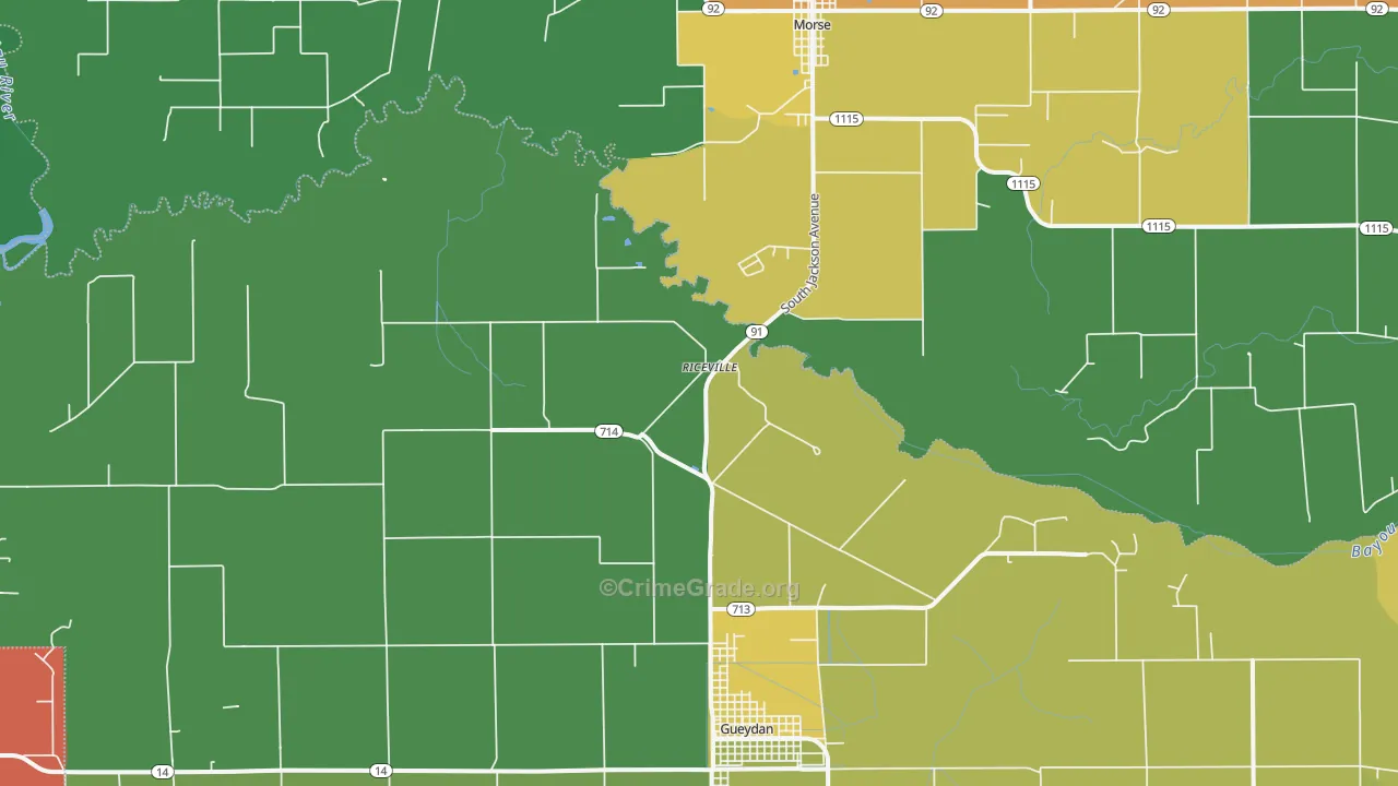 Riceville, LA Map of Assault Rates