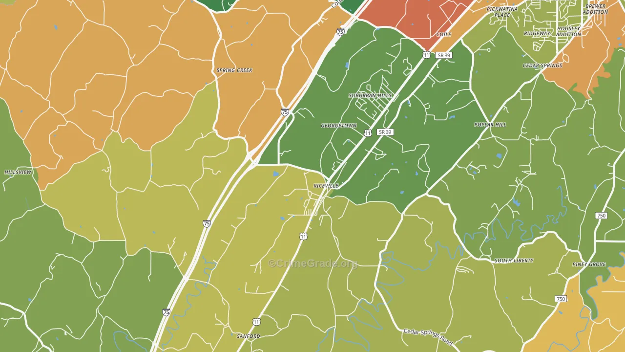 Riceville, TN Map of Assault Rates