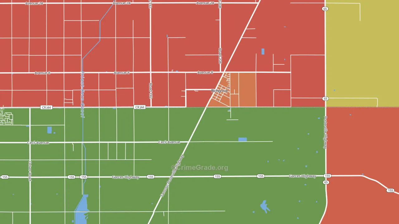 Richgrove, CA Map of Assault Rates