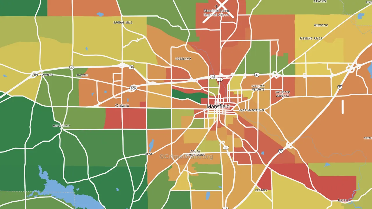 Richland County, OH Map of Assault Rates