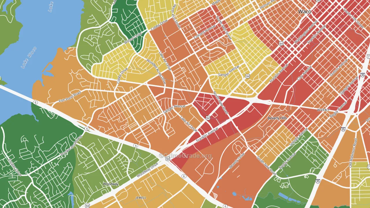 Richland Hills, Waco, TX Map of Assault Rates