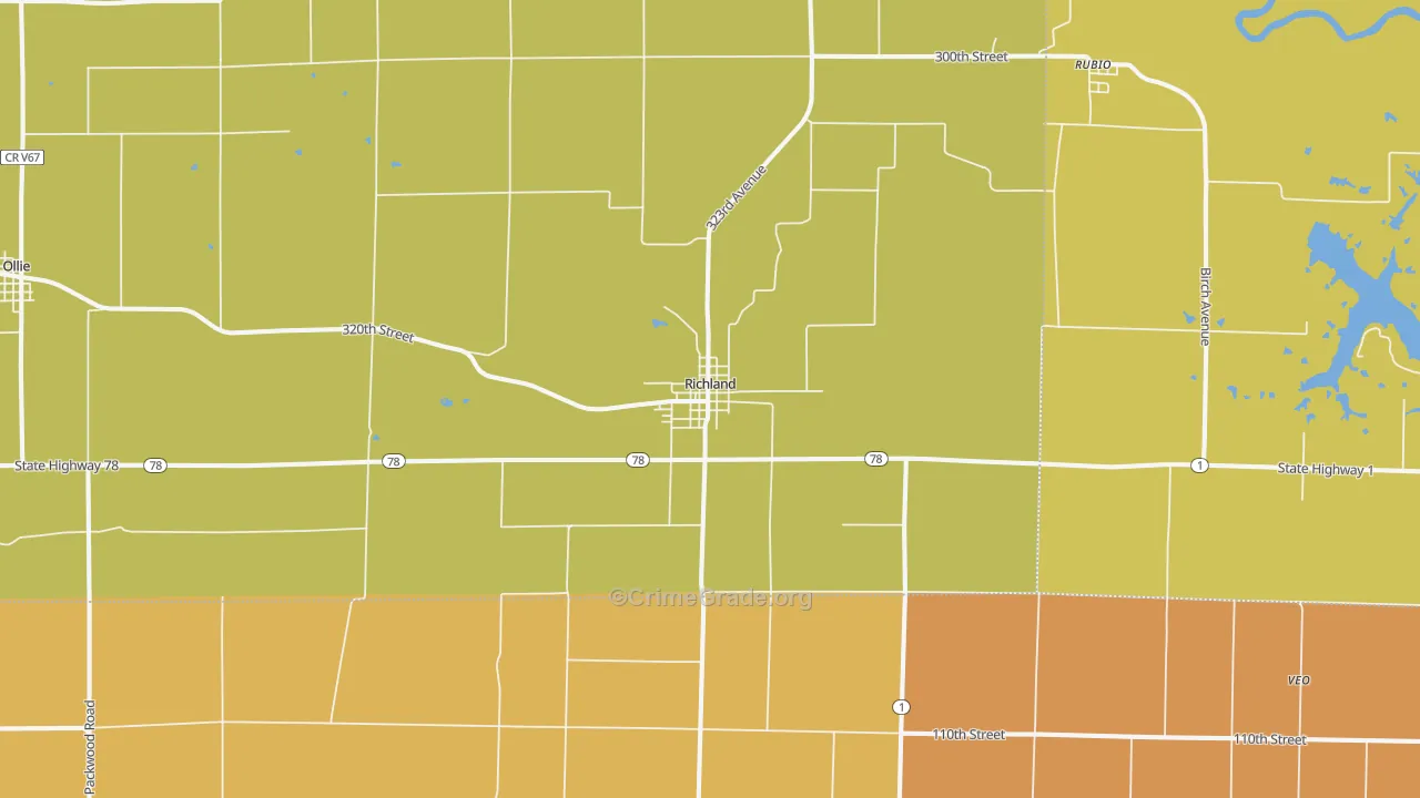 Richland, IA Map of Assault Rates