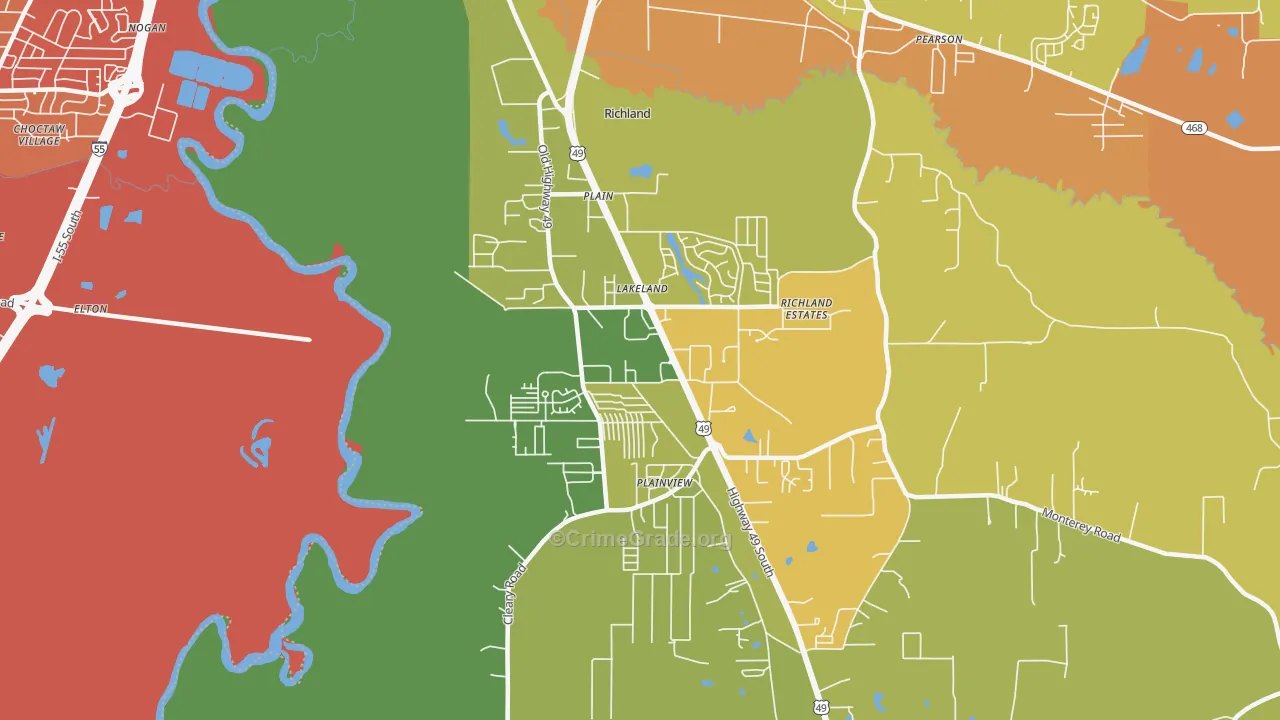 Richland, MS Map of Assault Rates