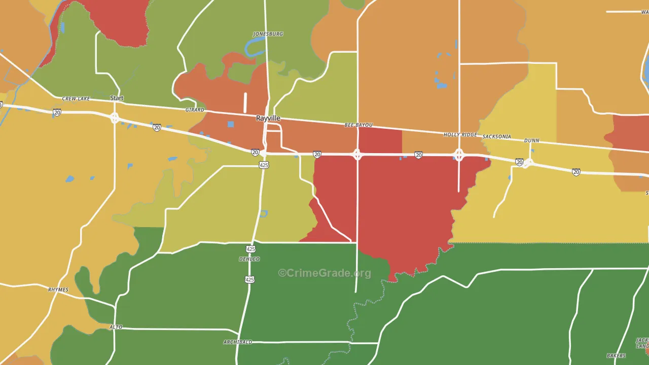 Richland Parish, LA Map of Assault Rates