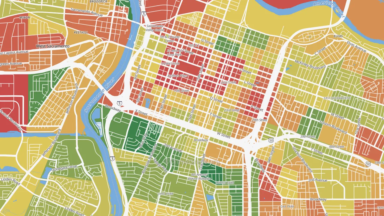 Richmond Grove, Sacramento, CA Map of Assault Rates