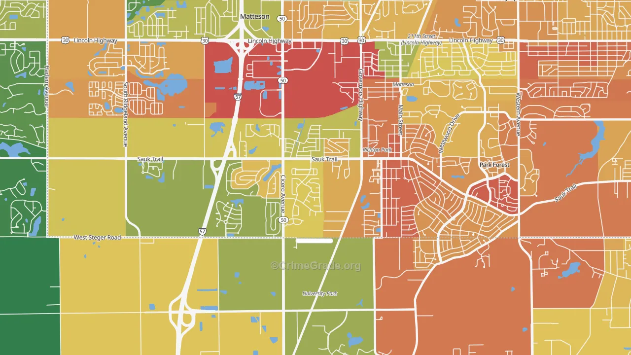 Richton Park, IL Map of Assault Rates