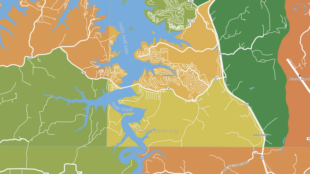 Ridgedale, MO Map of Assault Rates