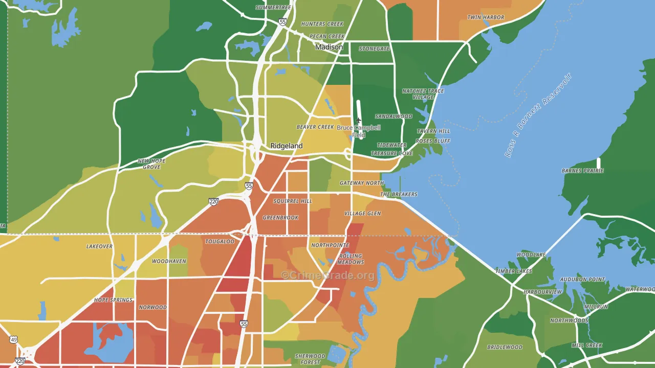 Ridgeland, MS Map of Assault Rates