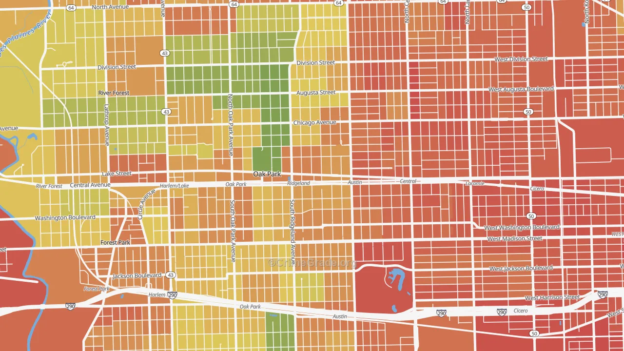 Ridgeland, Oak Park, IL Map of Assault Rates