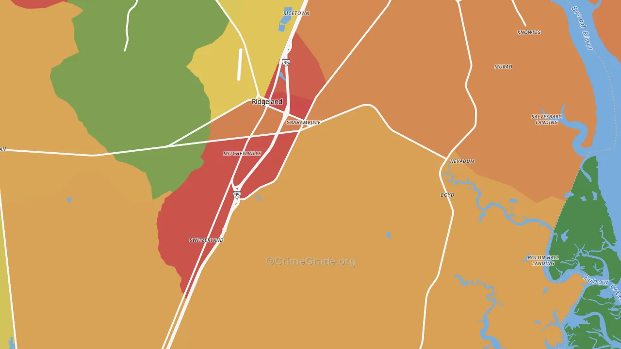 Ridgeland, SC Map of Assault Rates