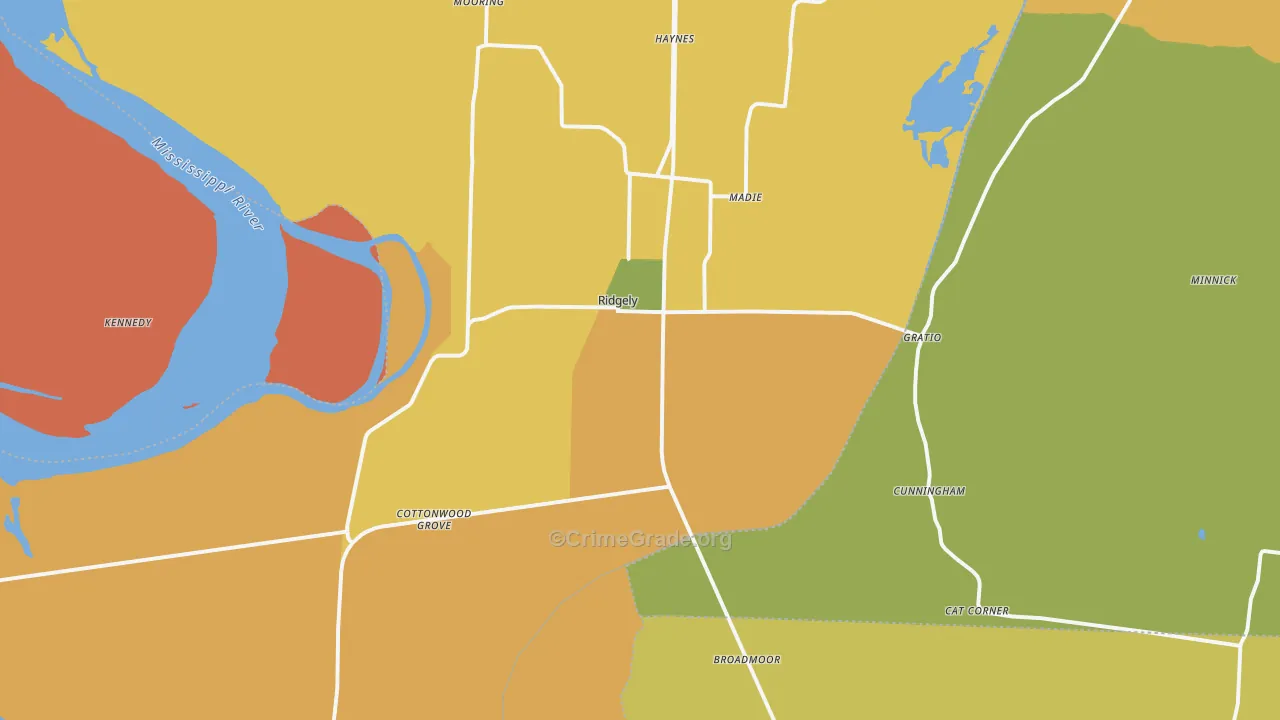 Ridgely, TN Map of Assault Rates