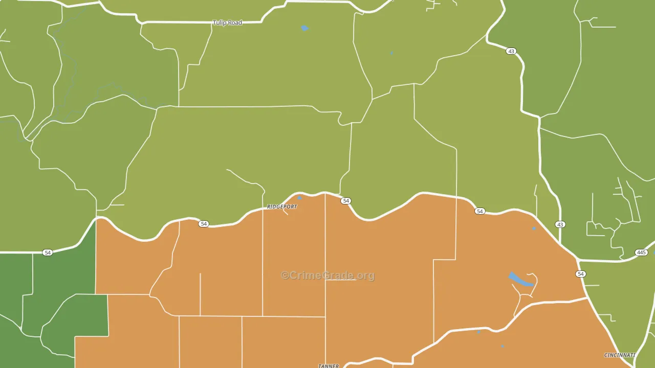 Ridgeport, IN Map of Assault Rates