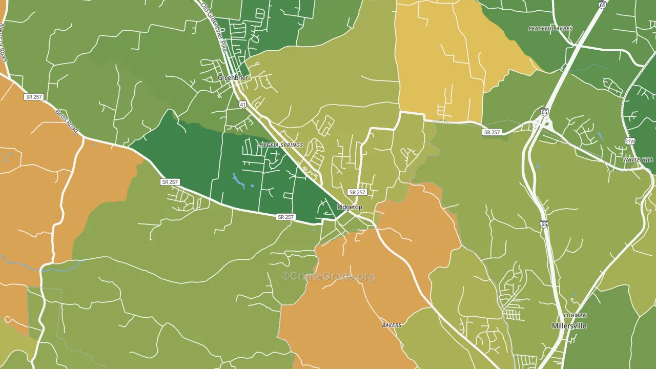Ridgetop, TN Map of Assault Rates