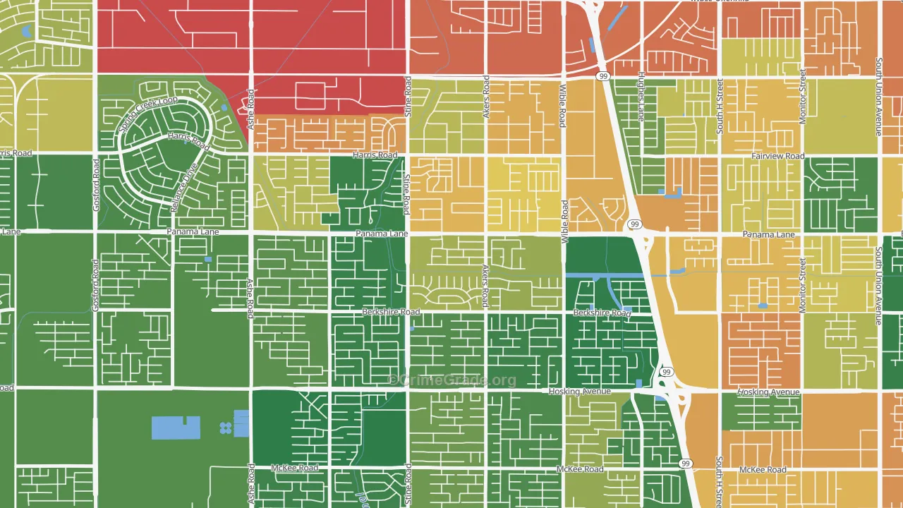 Ridgeview Estates, Bakersfield, CA Map of Assault Rates