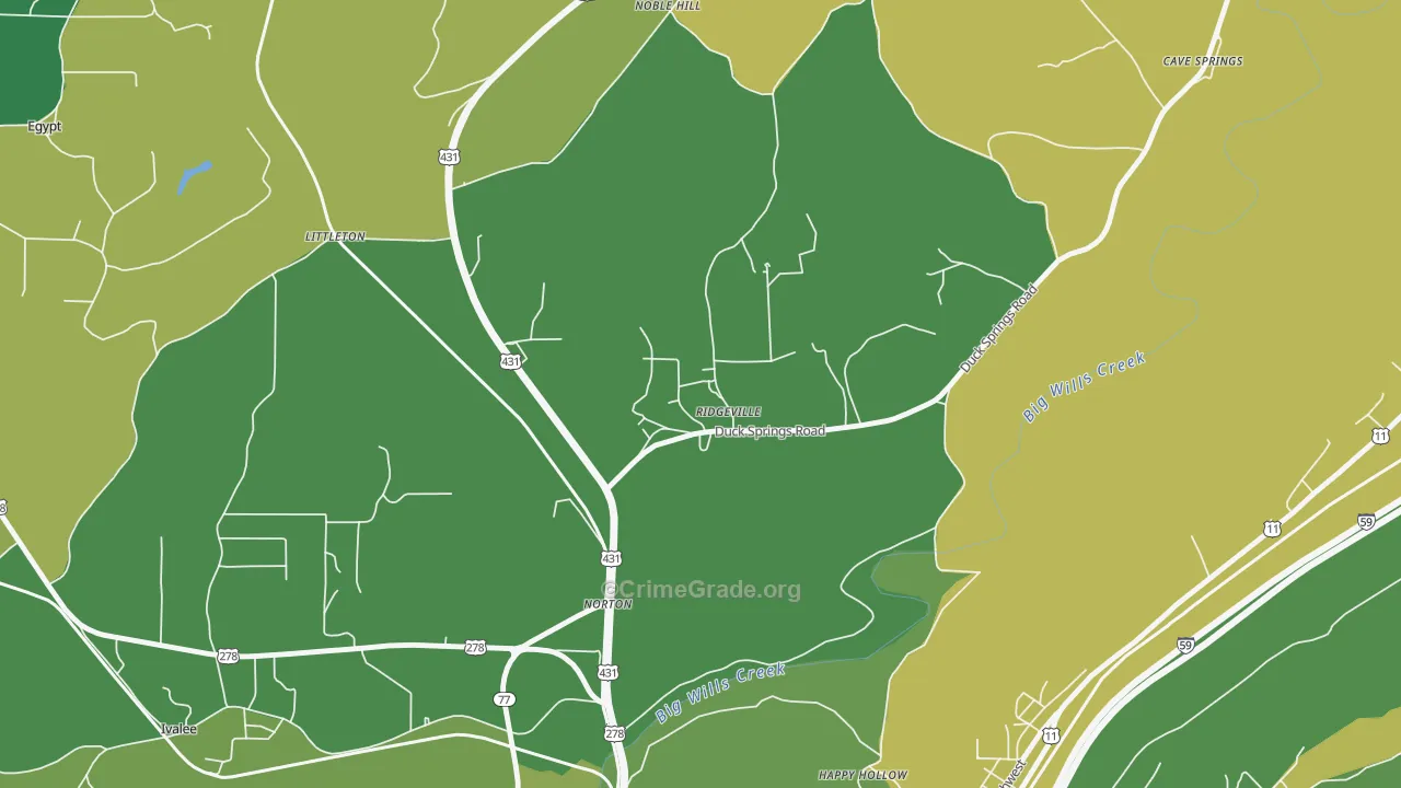 Ridgeville, AL Map of Assault Rates
