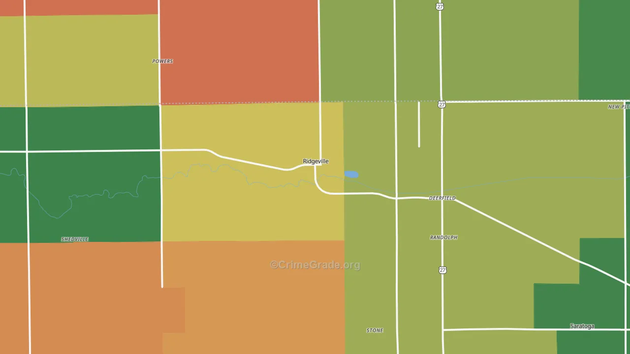 Ridgeville, IN Map of Assault Rates