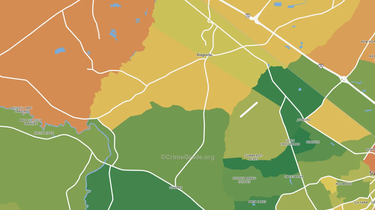 Ridgeville, SC Map of Assault Rates