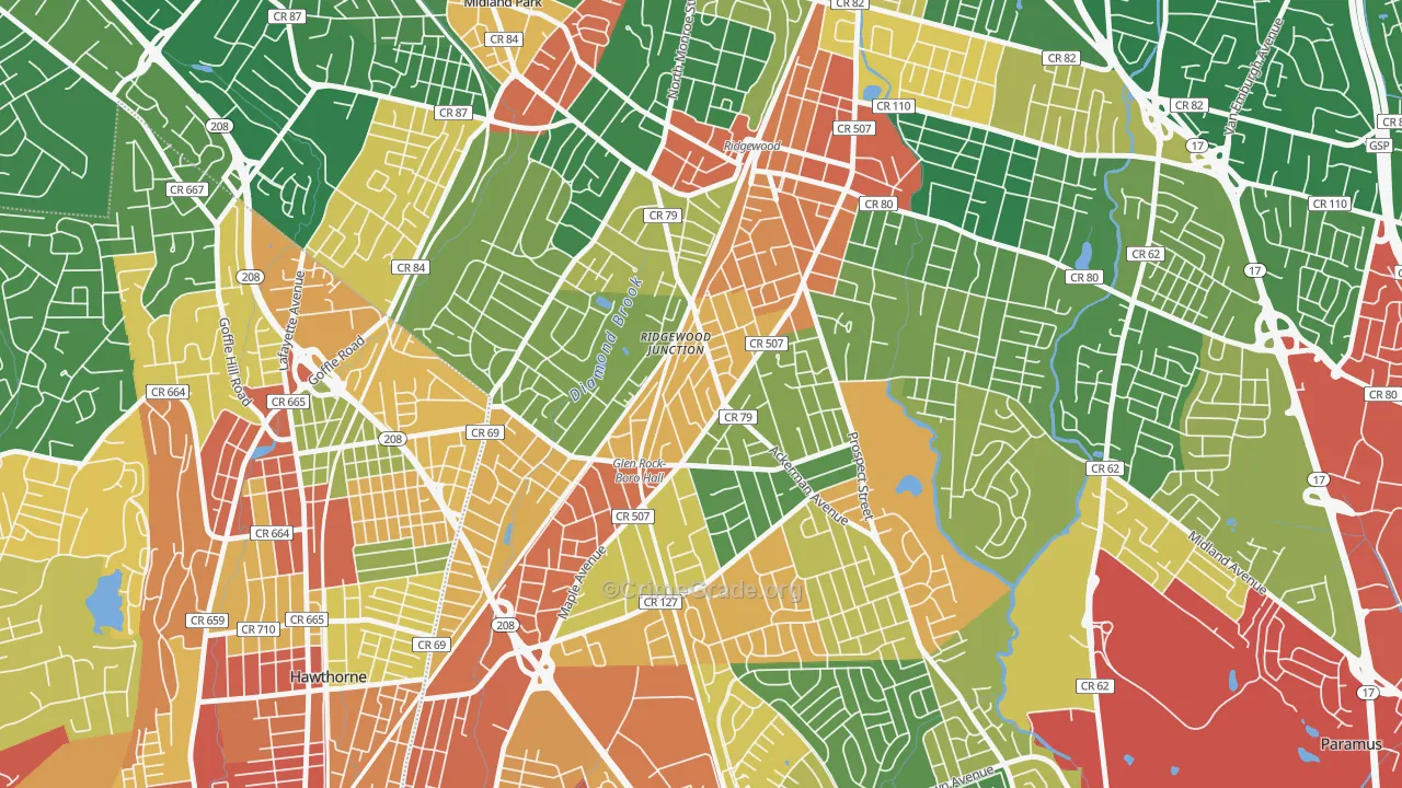 Ridgewood Junction, Glen Rock, NJ Map of Assault Rates
