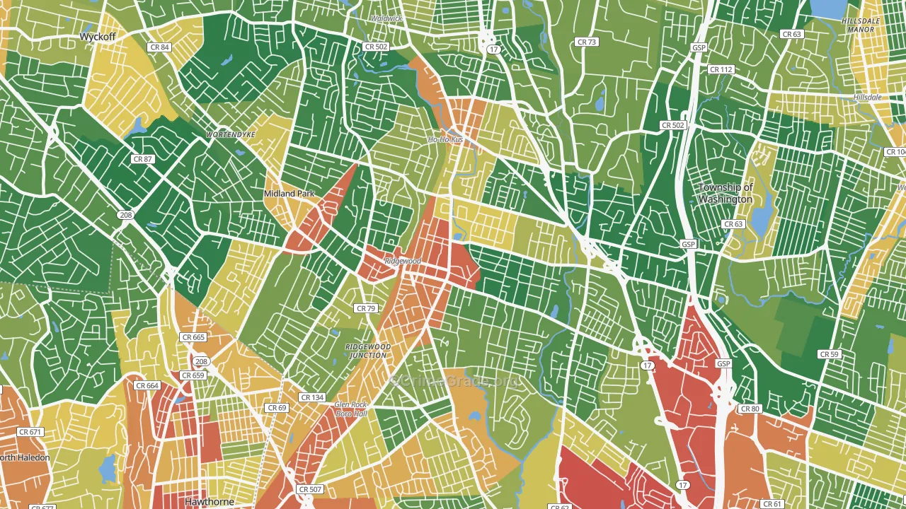 Ridgewood, NJ Map of Assault Rates