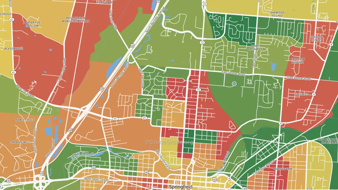 Ridgewood, Springfield, OH Map of Assault Rates
