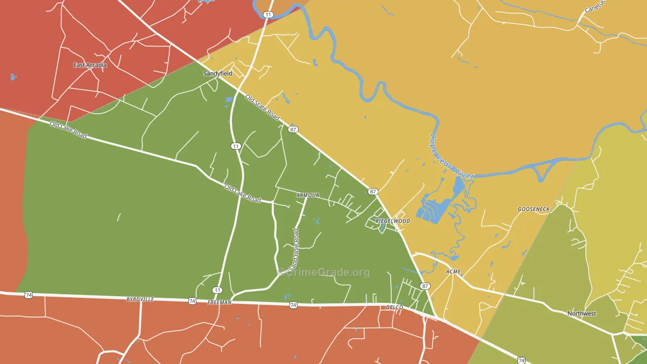 Riegelwood, NC Map of Assault Rates