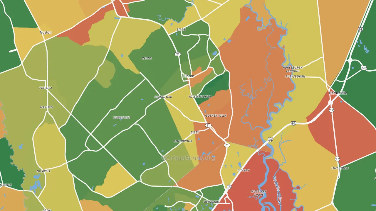 Rincon, GA Map of Assault Rates