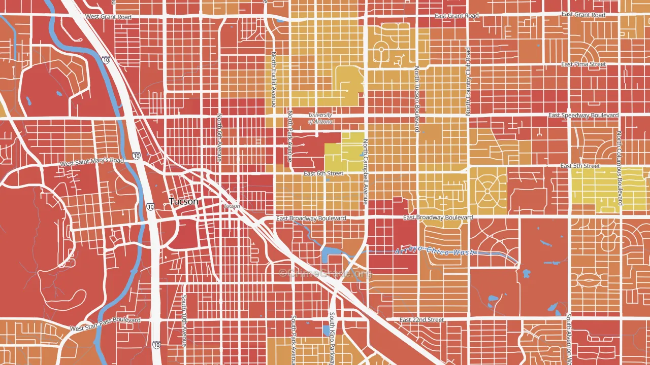 Rincon Heights, Tucson, AZ Map of Assault Rates