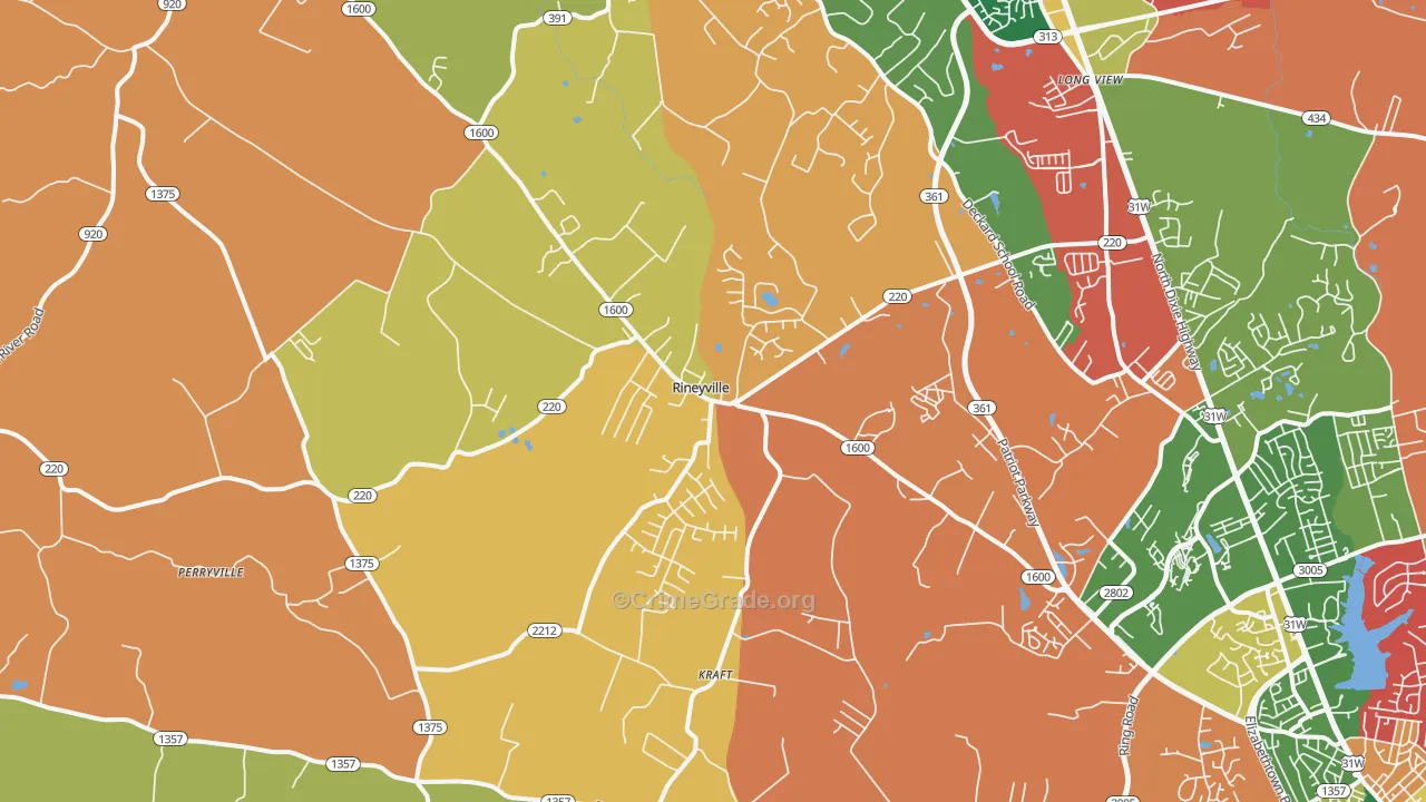 Rineyville, KY Map of Assault Rates