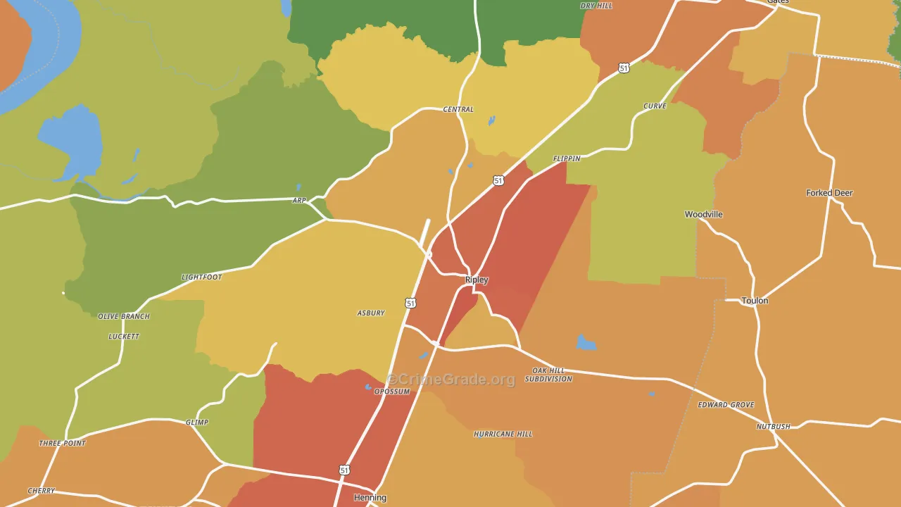 Ripley, TN Map of Assault Rates