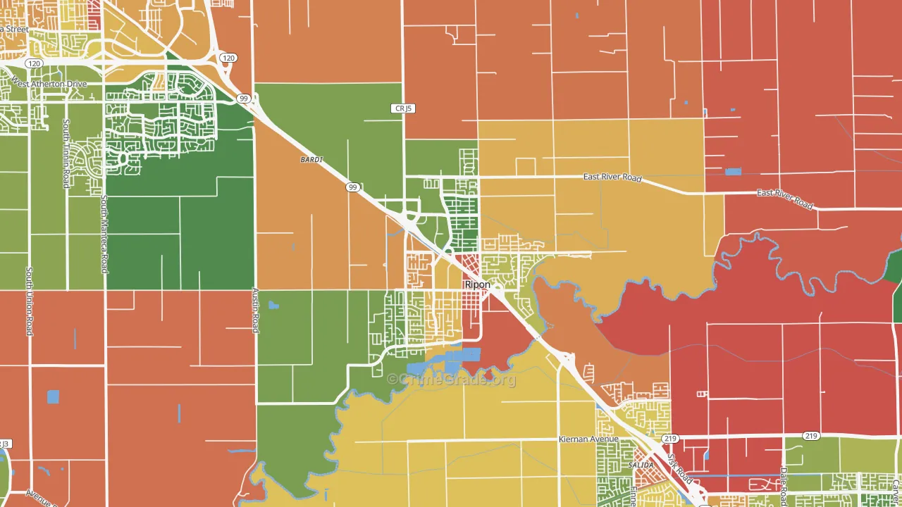Ripon, CA Map of Assault Rates