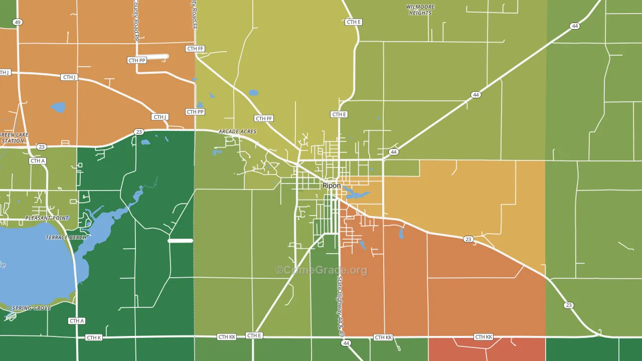 Ripon, WI Map of Assault Rates