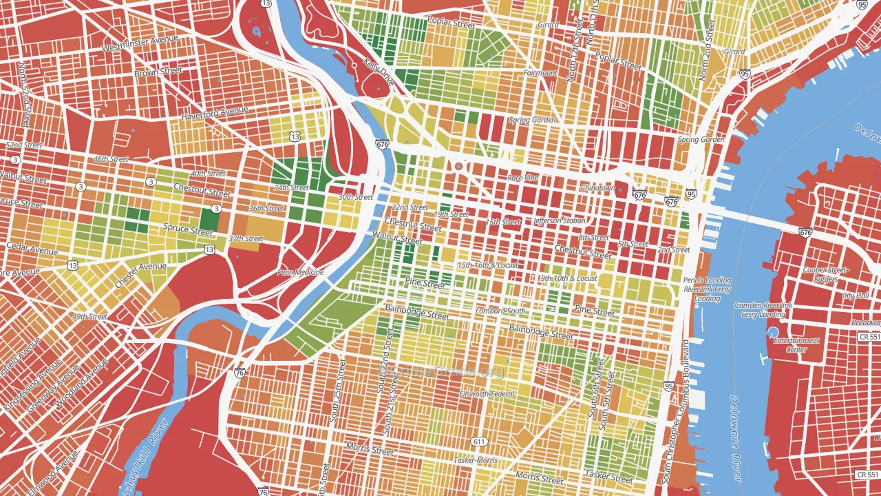 Rittenhouse Square, Philadelphia, PA Map of Assault Rates