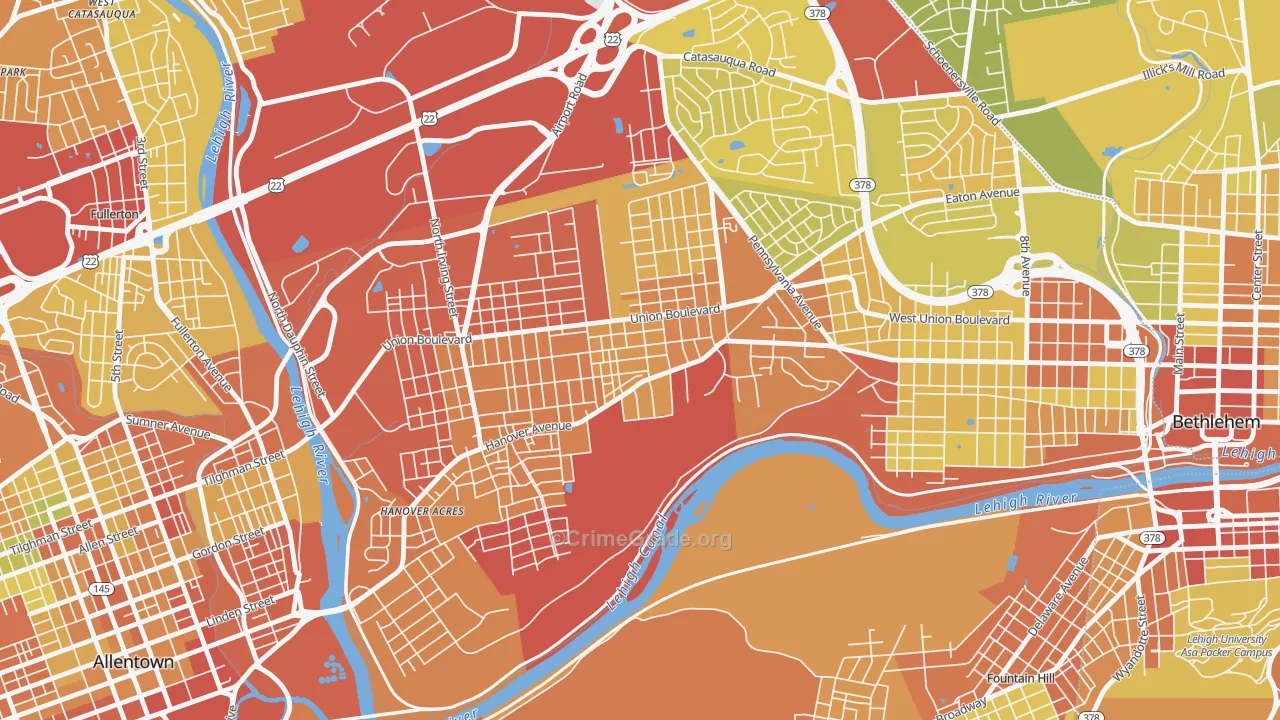 Rittersville, Allentown, PA Map of Assault Rates