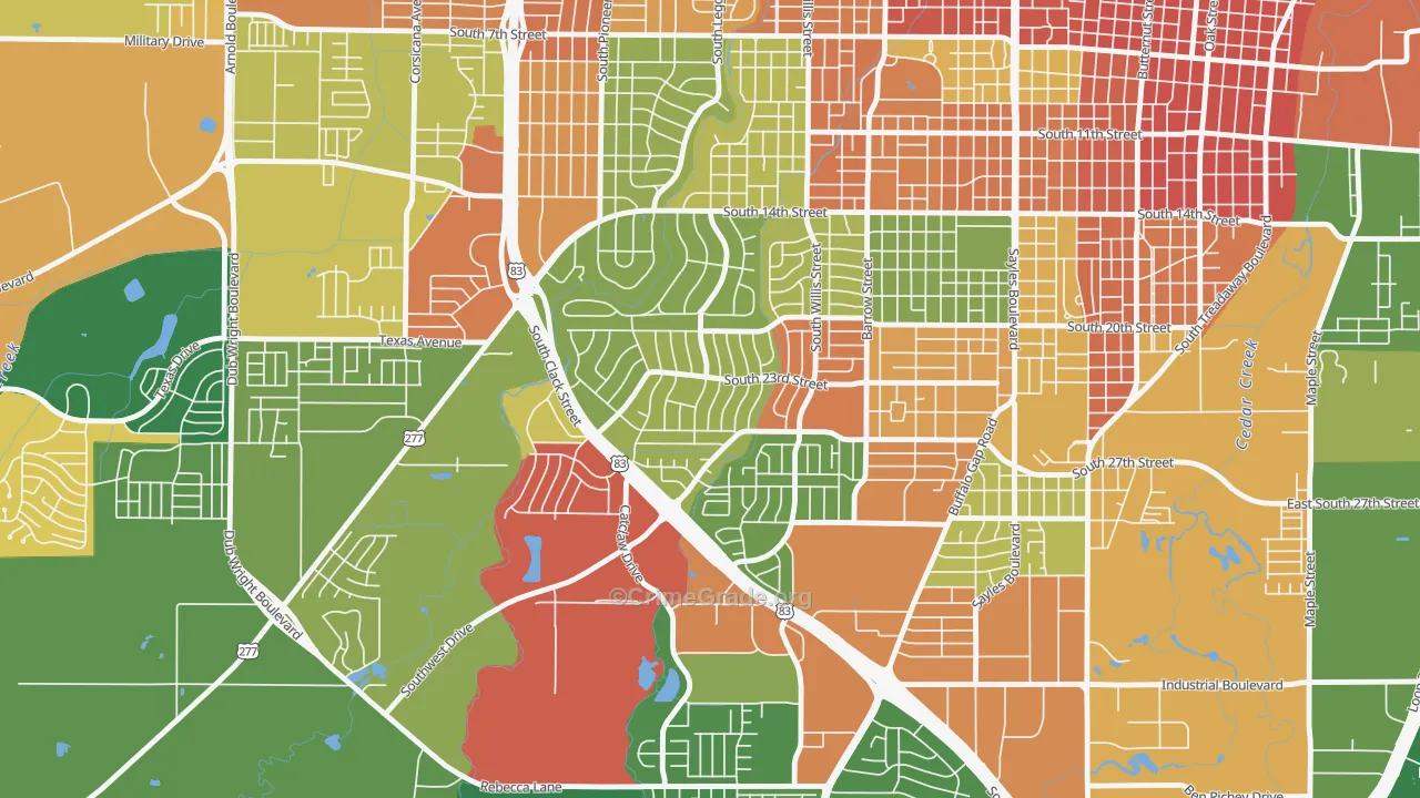 River Oaks-Brookhollow, Abilene, TX Map of Assault Rates