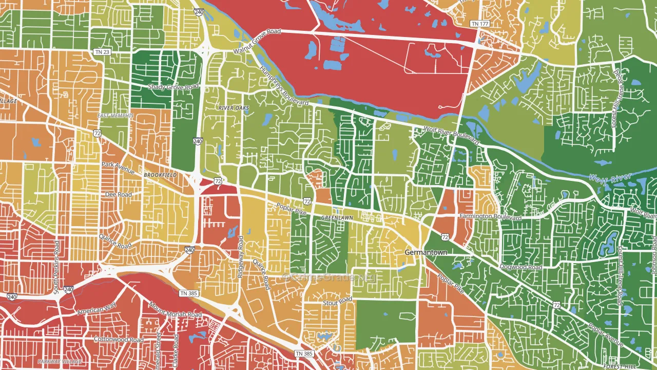 River Oaks, Memphis, TN Map of Assault Rates