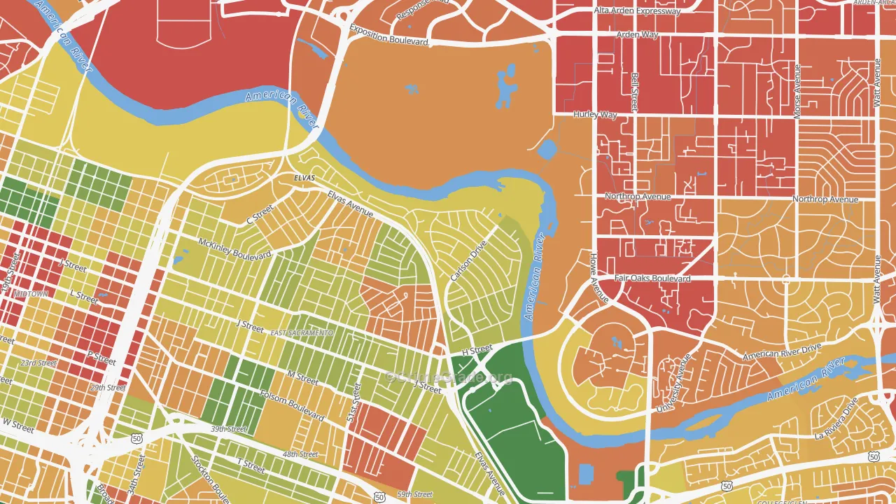 River Park, Sacramento, CA Map of Assault Rates