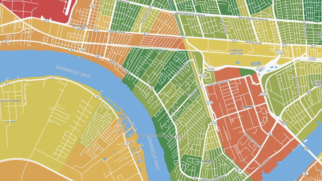 River Ridge, LA Map of Assault Rates