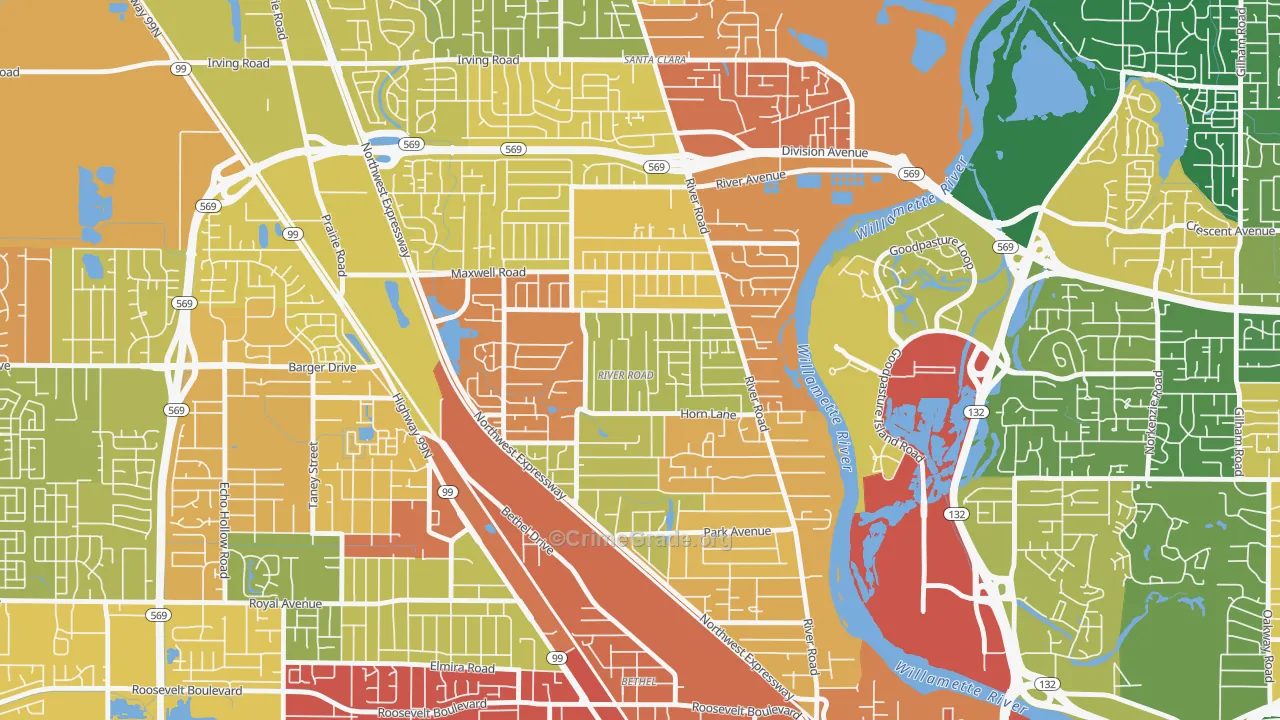 River Road, Eugene, OR Map of Assault Rates