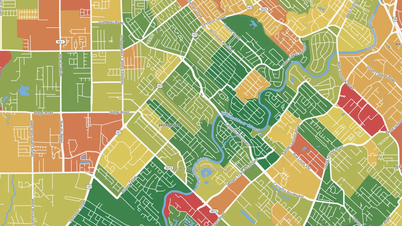 Rivers Bend Estates, Lafayette, LA Map of Assault Rates