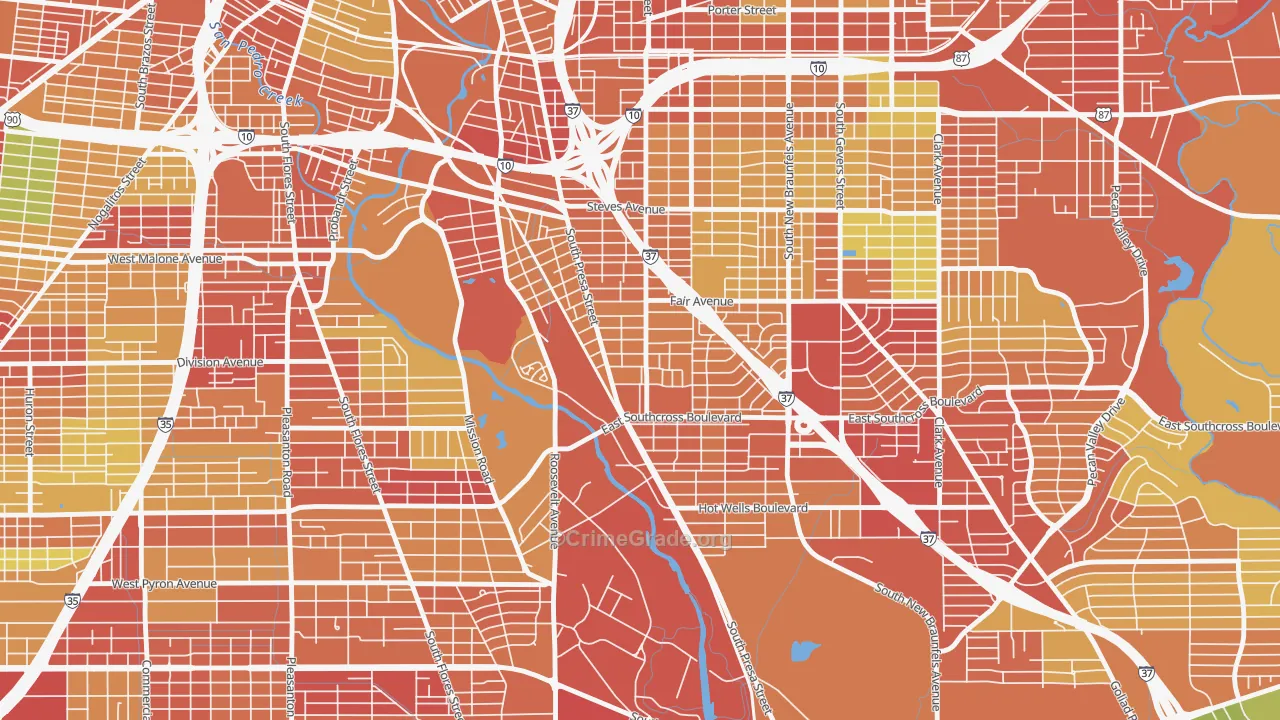 Riverside South, San Antonio, TX Map of Assault Rates
