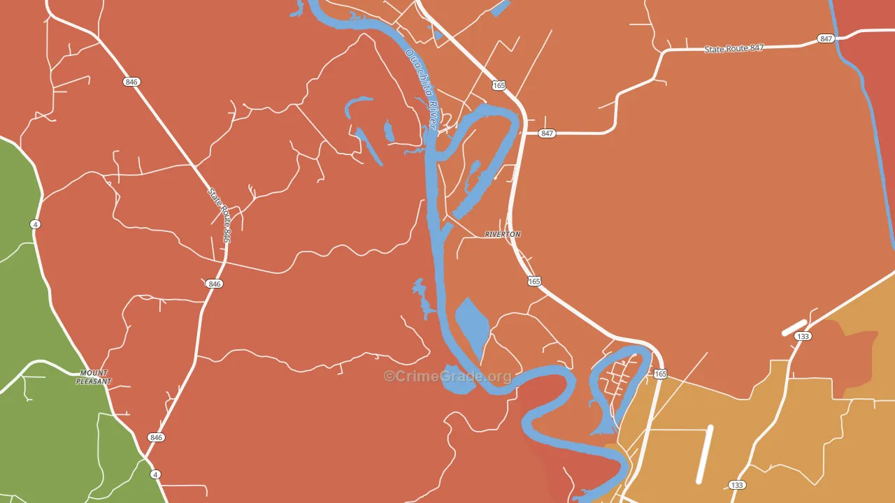 Riverton, LA Map of Assault Rates