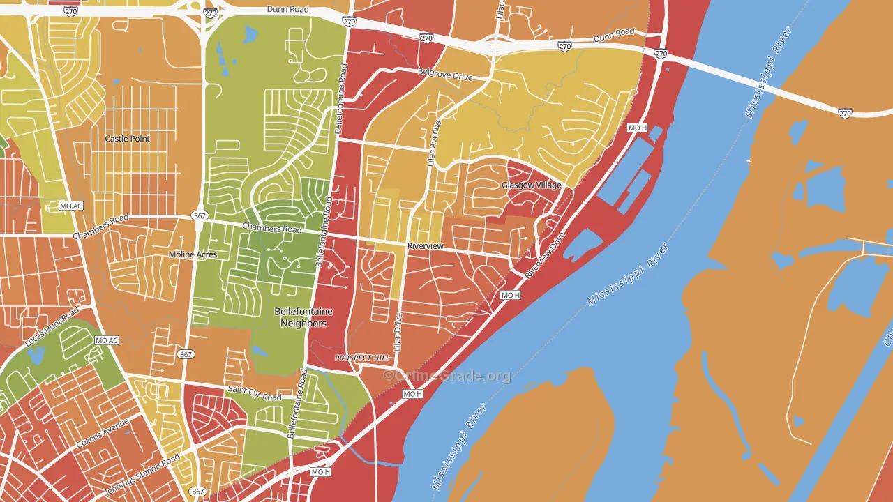 Riverview, MO Map of Assault Rates