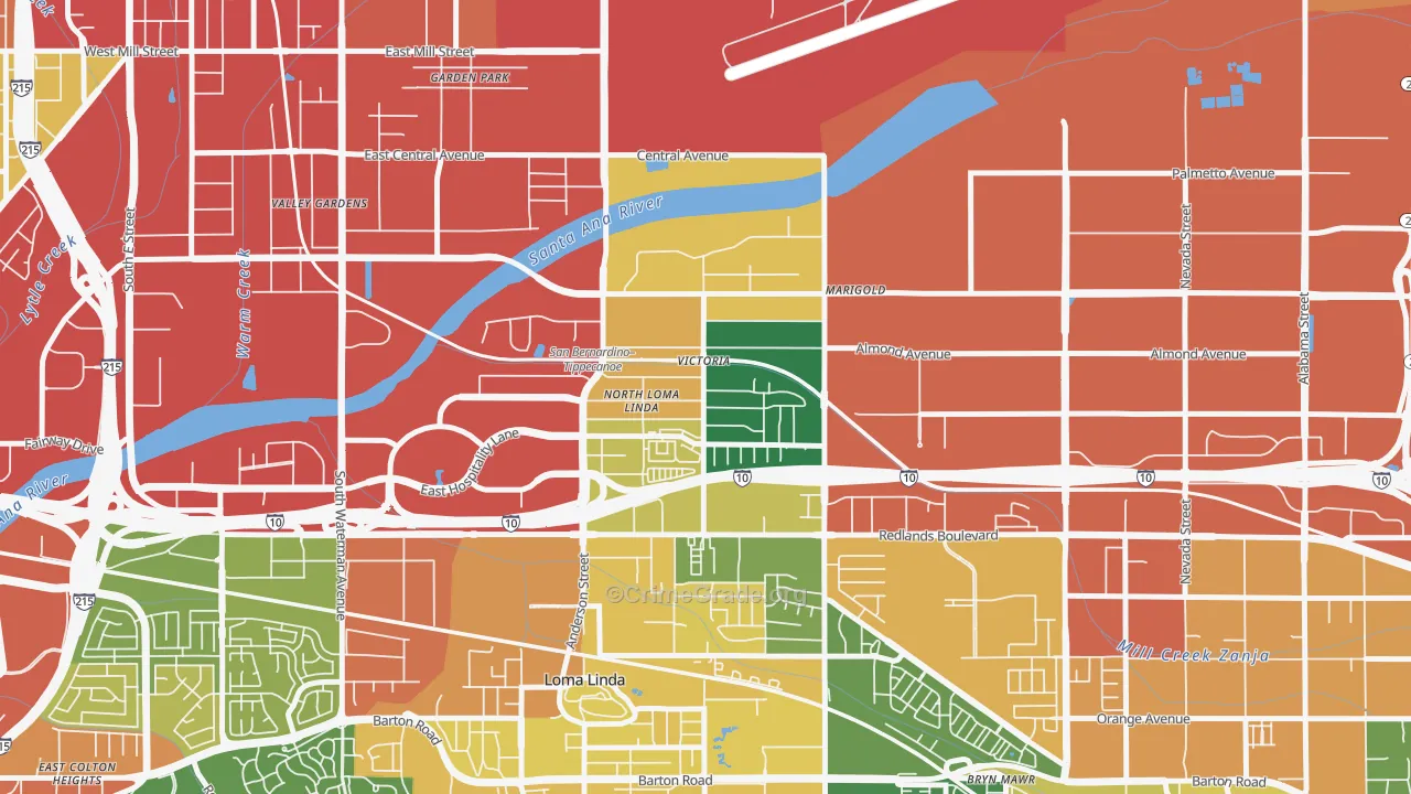 Riverview, San Bernardino, CA Map of Assault Rates