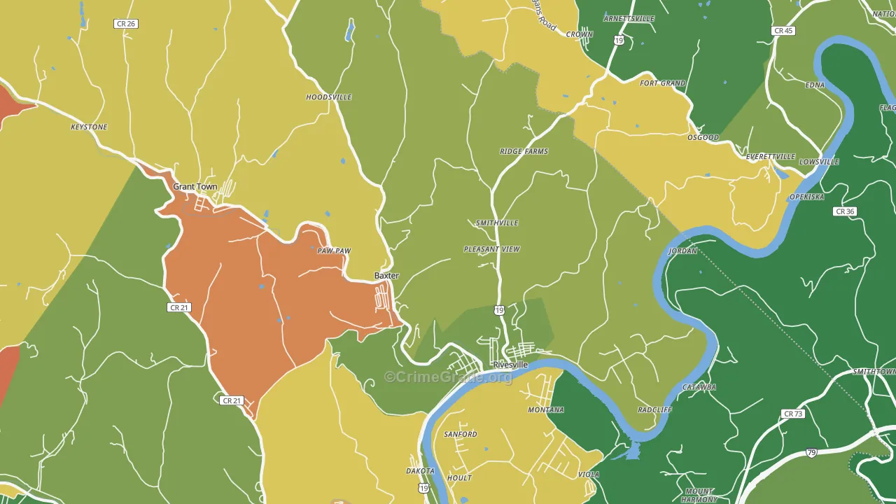 Rivesville, WV Map of Assault Rates