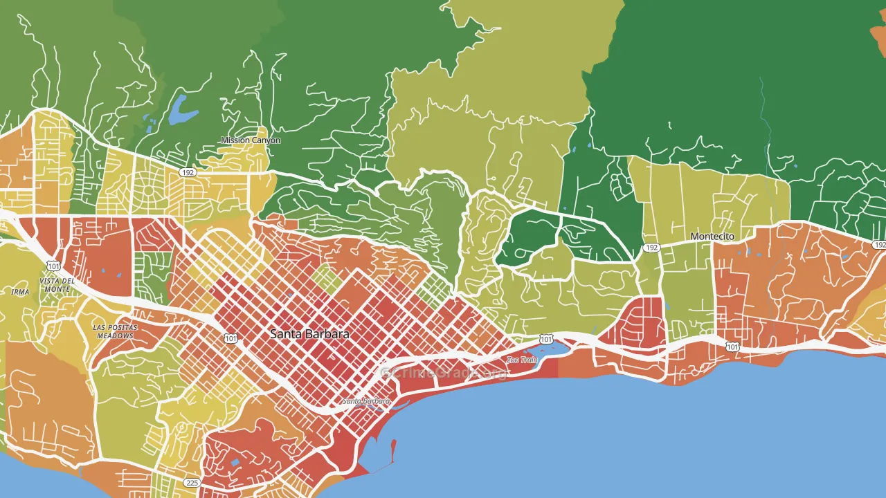 Riviera, Santa Barbara, CA Map of Assault Rates